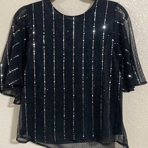 Sweet Rain black flashy top round neck back bow size large